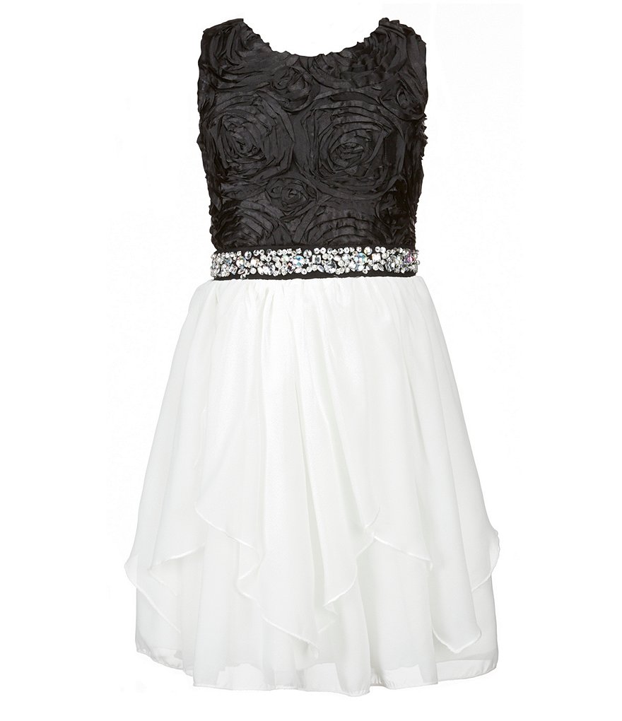 Poppies and Roses Big Girls 7-16 Color Block 3D Flower Beaded Dress