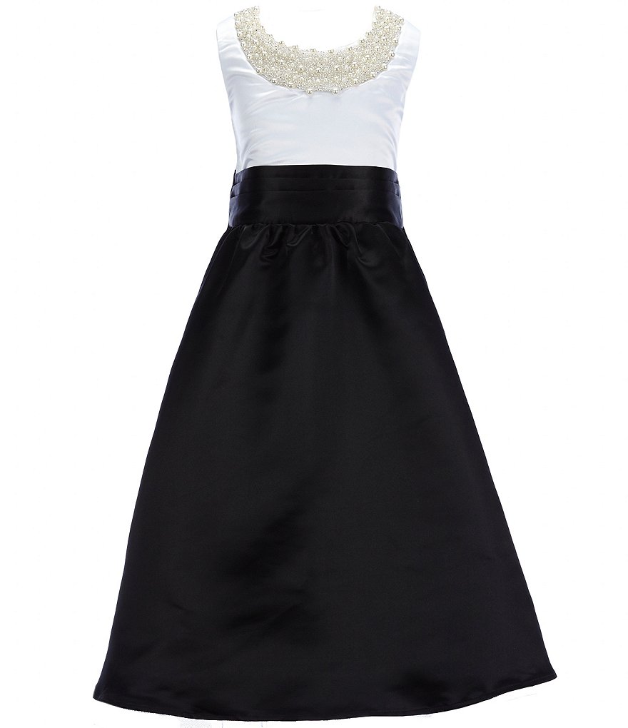 Poppies and Roses Big Girls 7-16 Pearl Embellished Color Blocked Tea-Length A-Line Dress