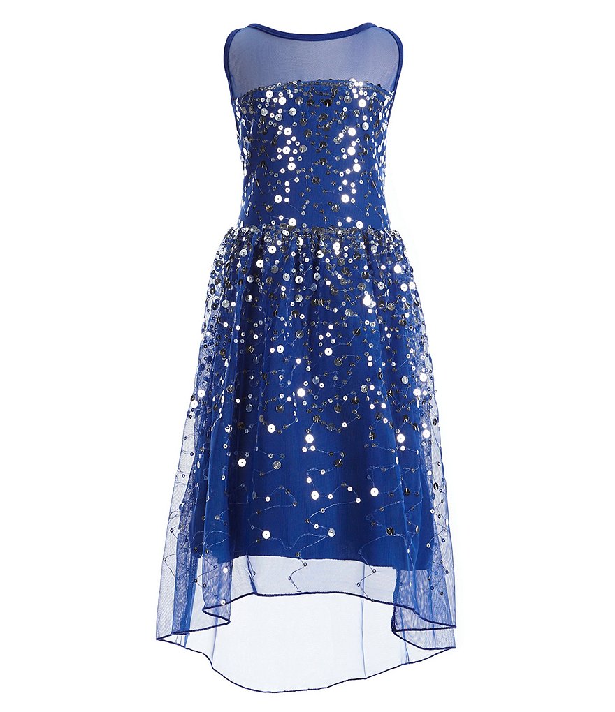 Poppies and Roses Big Girls 7-16 Sequin Illusion High-Low Dress