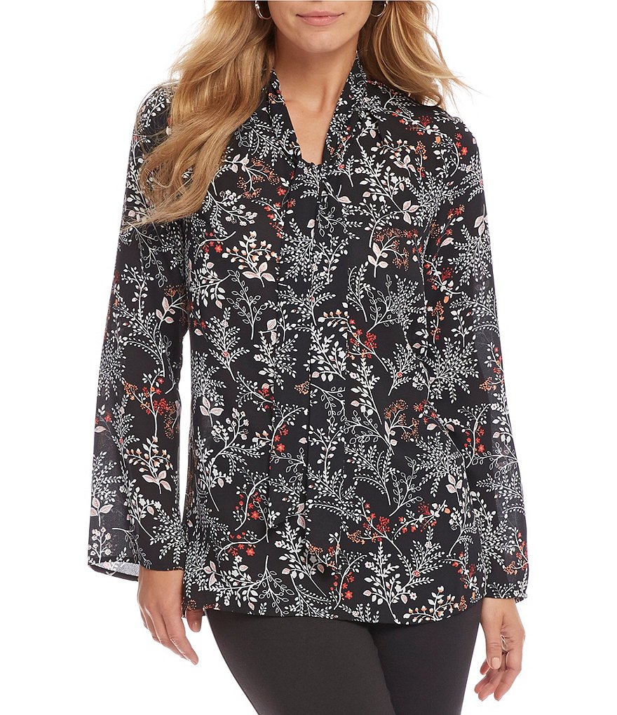 Preston & York Beatrice Tie Neck Floral Print Blouse