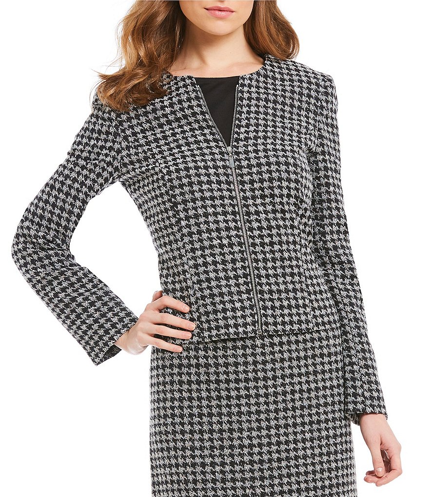 Preston & York Connie Zip Front Houndstooth Jacket