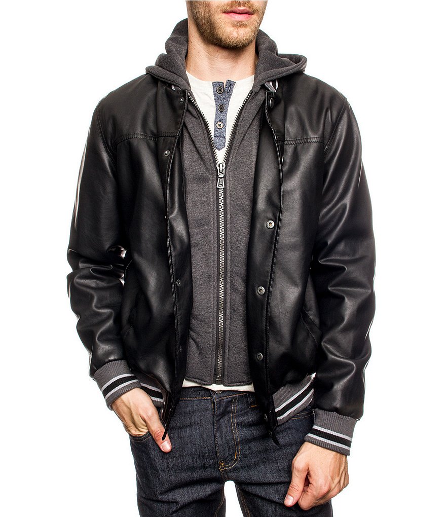 PX Clothing Hooded Faux-Leather Jacket