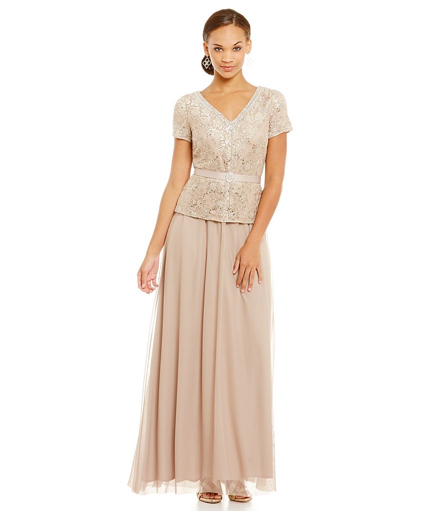 R & M Richards 2-Piece Beaded Lace Gown