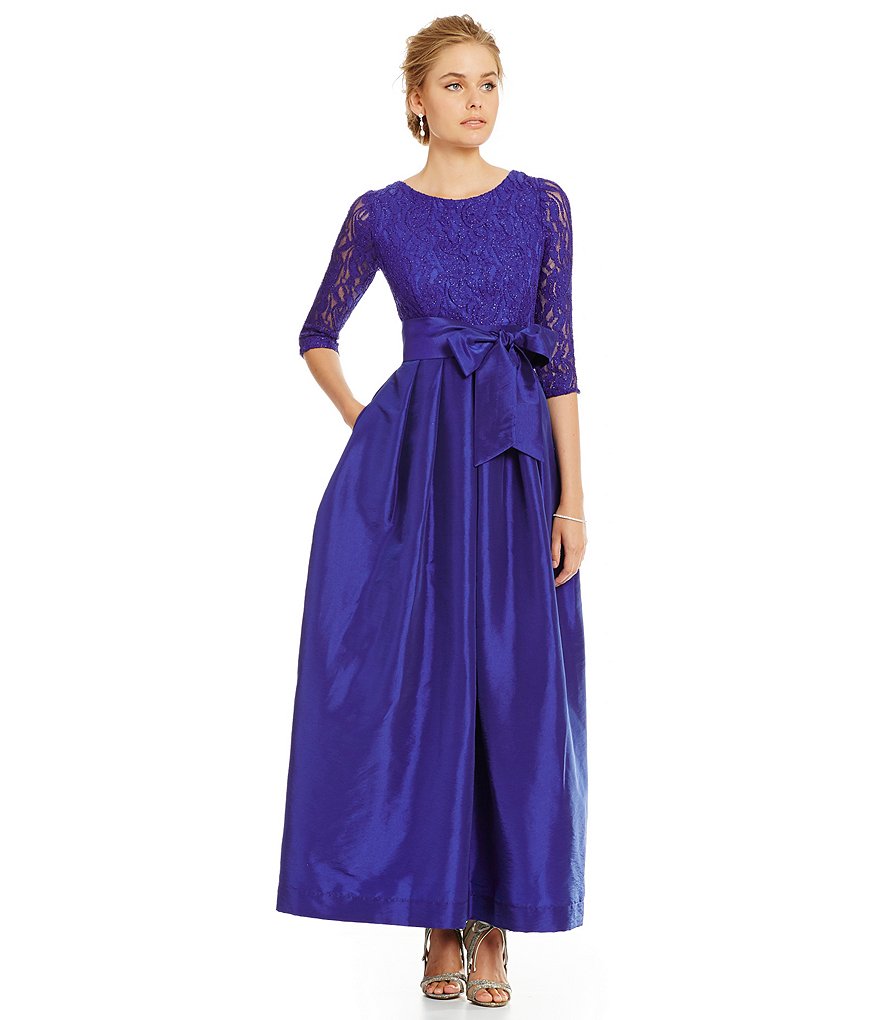 R & M Richards 3/4 Sleeve Lace Taffeta Ballgown