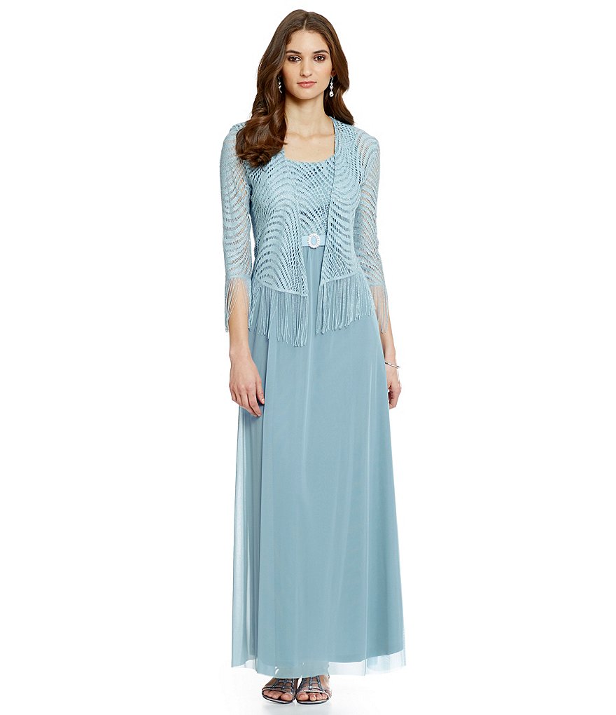 R & M Richards Crochet Fringe-Trim Jacket Dress