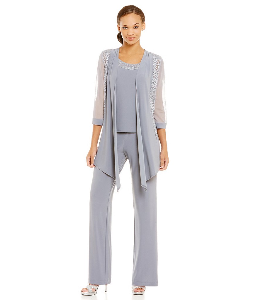 R & M Richards Illusion Mock 3-Piece Pant Set