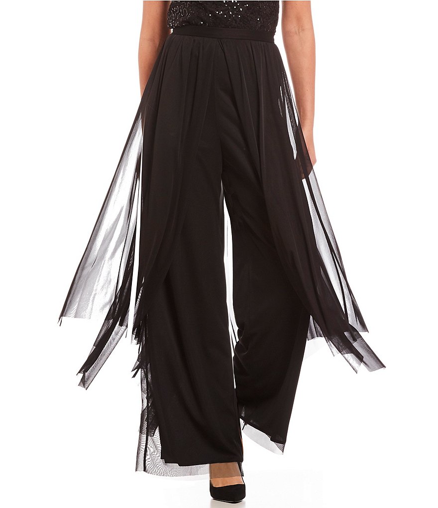 R & M Richards Mesh Wide-Leg Skirted Pant