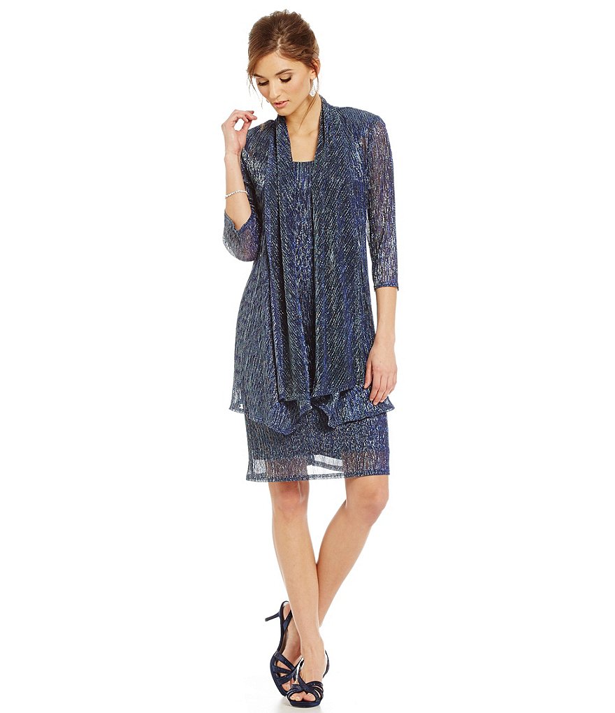 R & M Richards Metallic Knit Jacket Dress