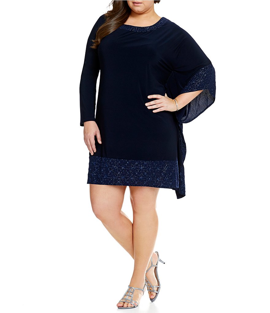 R & M Richards Plus Glitter Band Poncho Dress