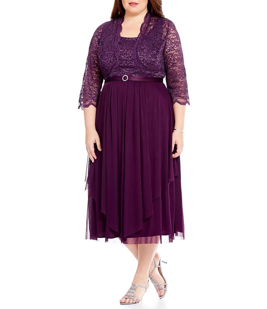 R & M Richards Plus Lace Bolero Jacket Dress