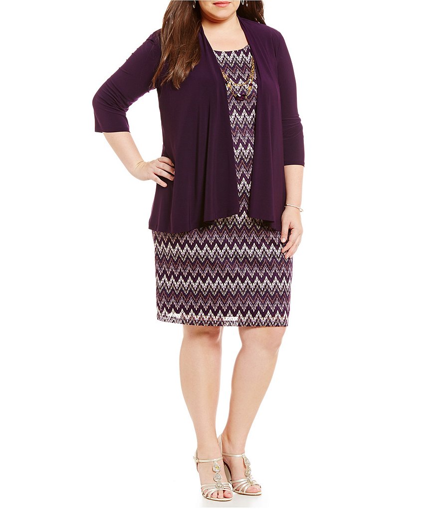 R & M Richards Plus Mock 2-Piece Lace Jacket Dress Set