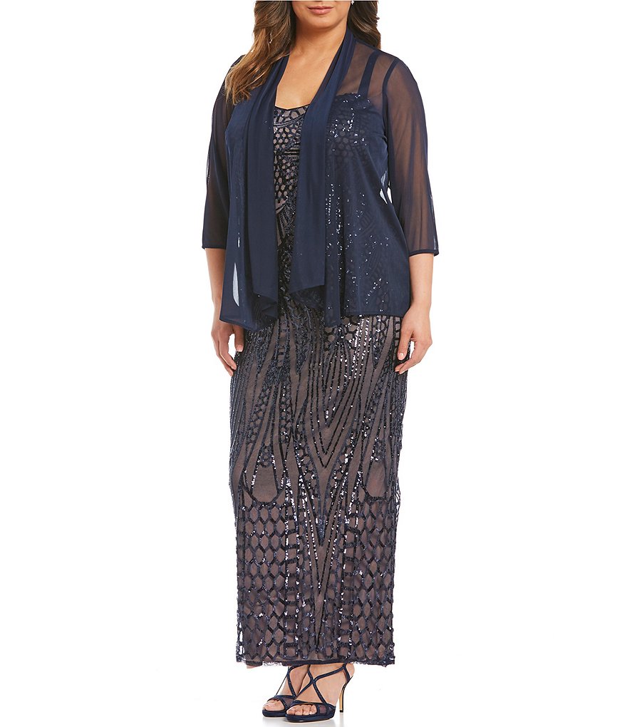 R & M Richards Plus Sequined 2-Piece Jacket Dress