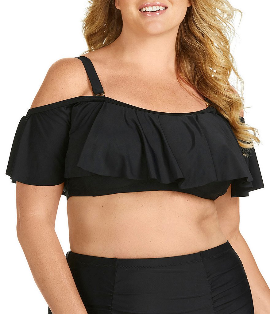 Raisins Curve Tortuga Flounce Off-The-Shoulder Bra Bikini Swimsuit Top