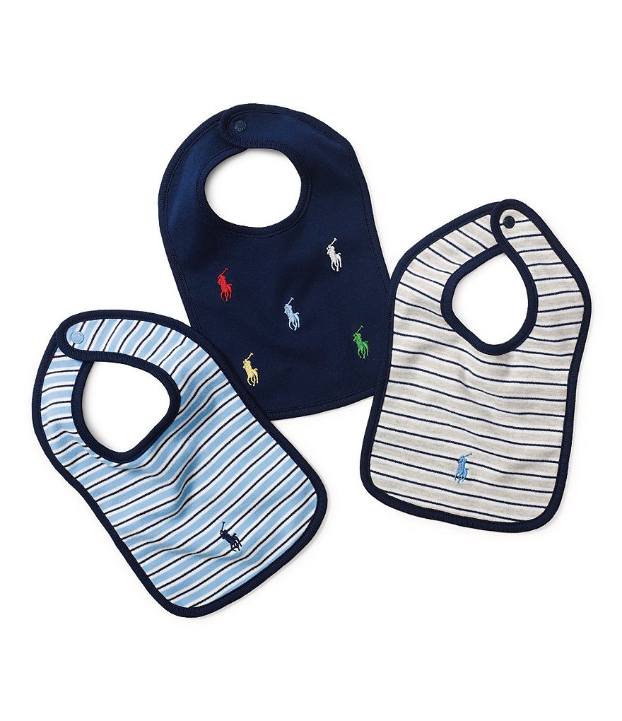 Ralph Lauren Childrenswear 3-Pack Striped & Schiffli Print Bib Set