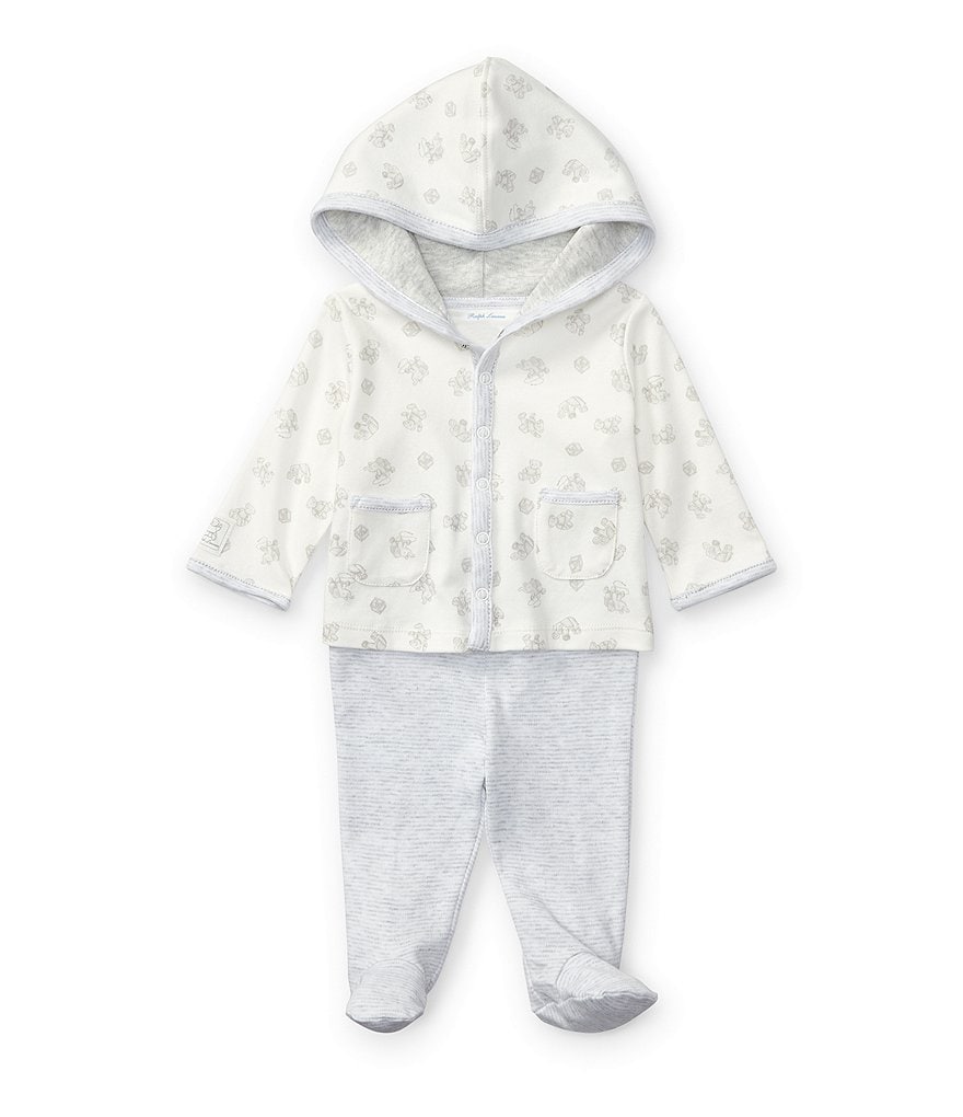 Ralph Lauren Childrenswear Baby Boys Newborn-9 Months Mixed-Media Hoodie & Striped Footed Pant Set