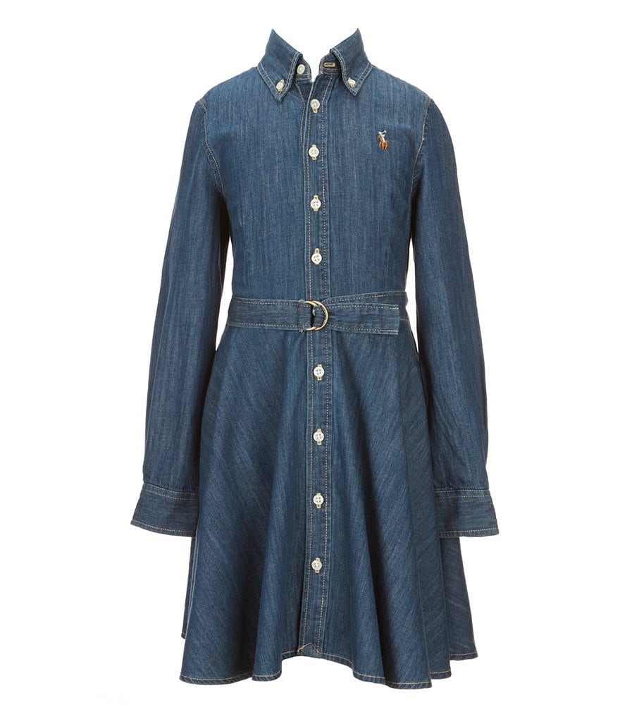 Ralph Lauren Childrenswear Big Girls 7-16 Denim Belted Shirt Dress