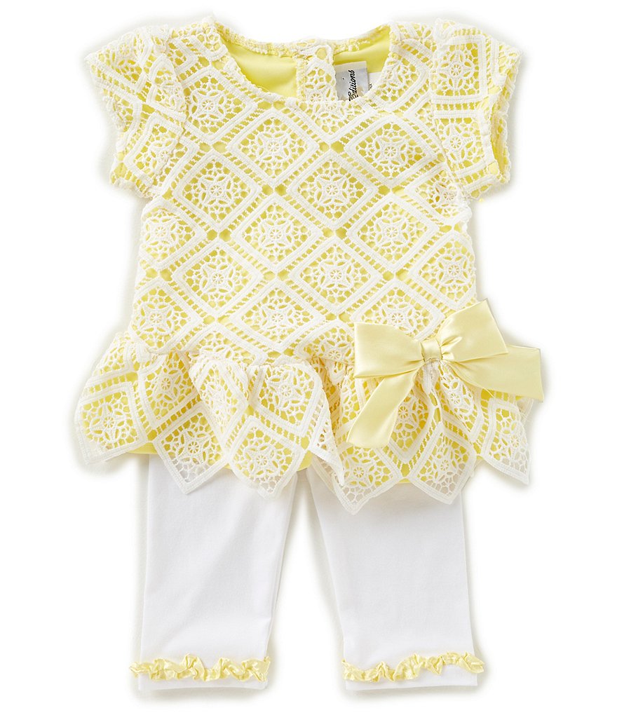 Rare Editions Baby Girls 12-24 Months Diamond-Pattern Lace Top & Solid Leggings Set