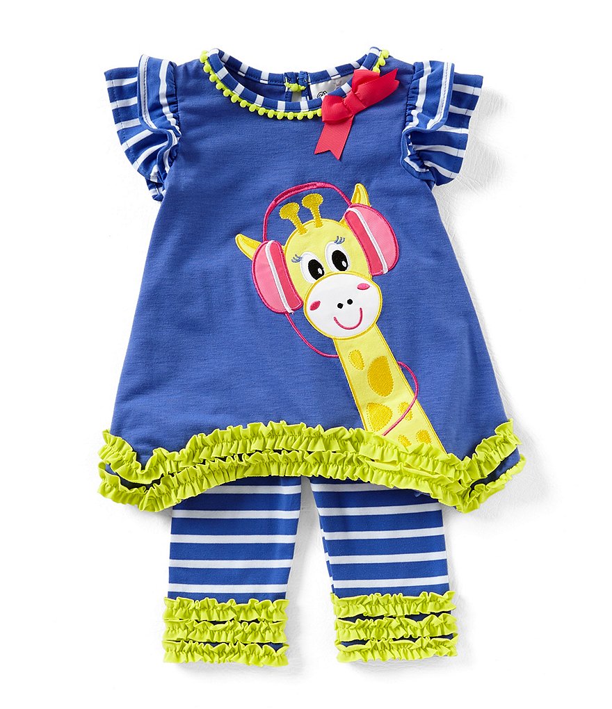 Rare Editions Baby Girls 12-24 Months Giraffe-Applique Tee & Stripe Capri Leggings Set