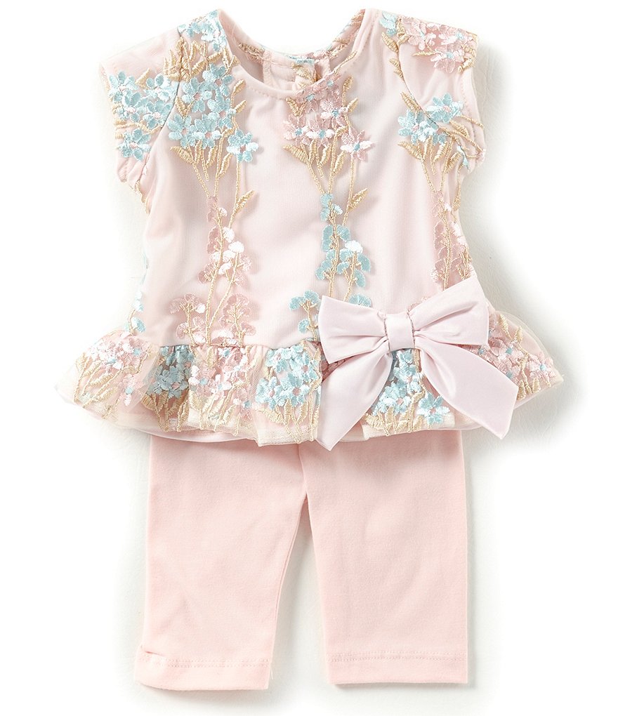 Rare Editions Baby Girls 3-24 Months Floral-Embroidered Mesh Dress & Solid Leggings Set