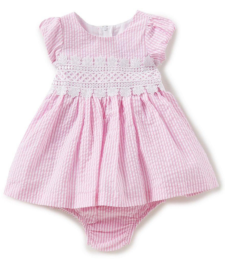 Rare Editions Baby Girls 3-9 Months Seersucker Lace-Trim Dress