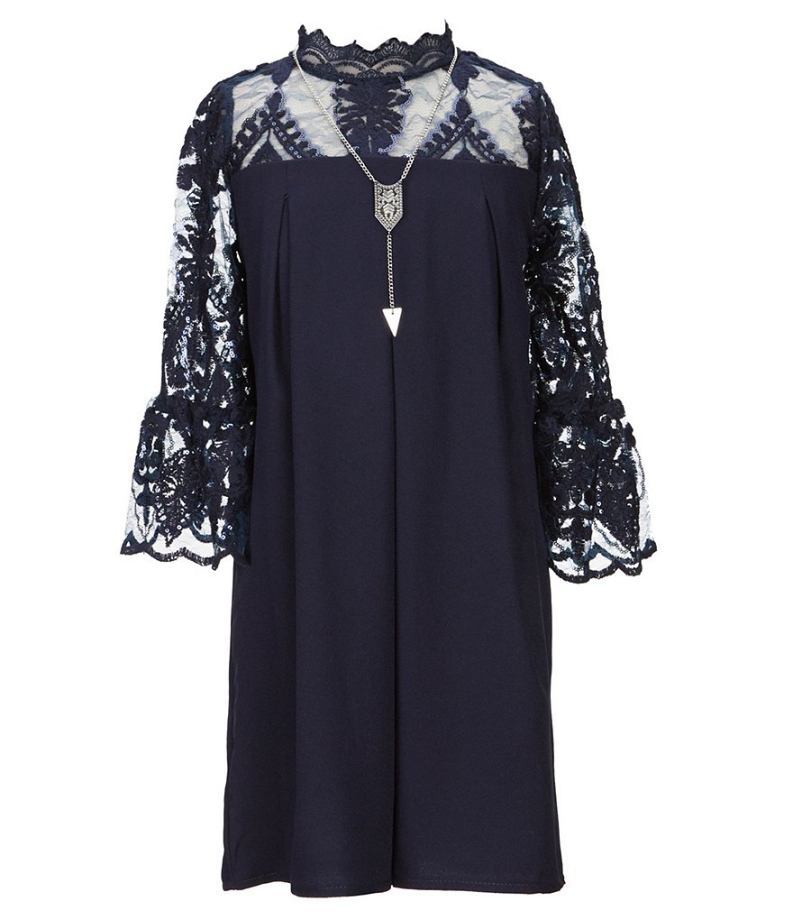 Rare Editions Big Girls 7-16 Embroidered/Solid A-Line Dress