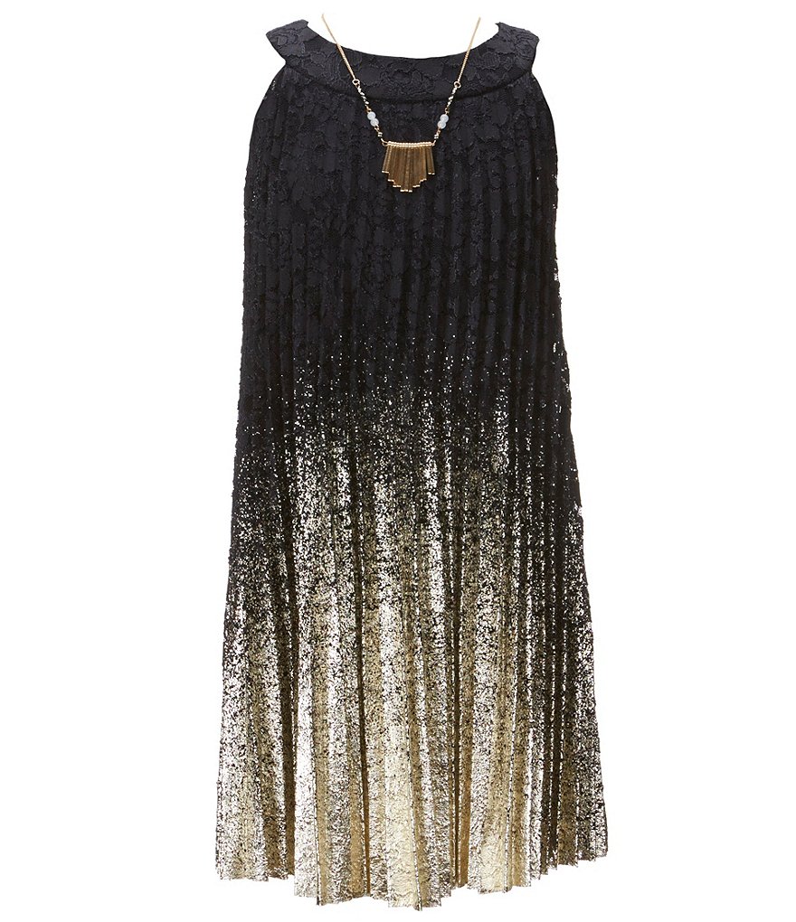 Rare Editions Big Girls 7-16 Foiled Ombre Lace A-Line Dress