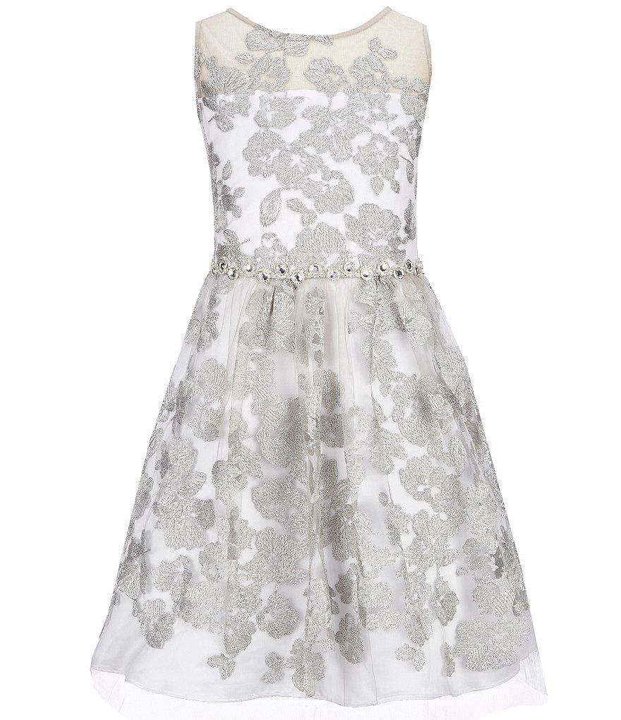 Rare Editions Big Girls 7-16 Illusion Embroidered A-Line Dress