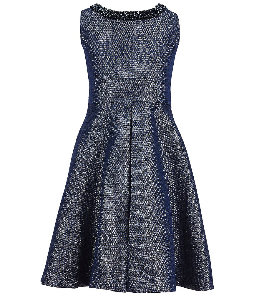 Rare Editions Big Girls 7-16 Jeweled Metallic Jacquard Skater Dress