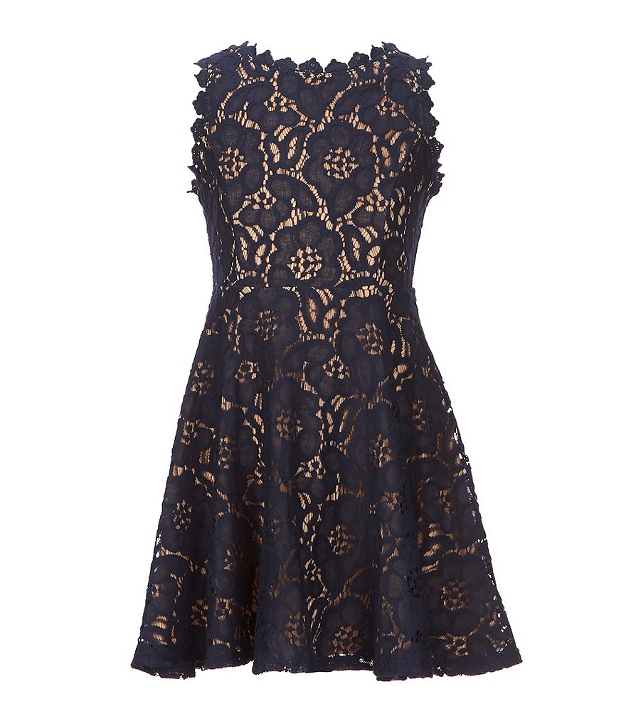 Rare Editions Big Girls 7-16 Two-Tone-Lace Fit-And-Flare Dress