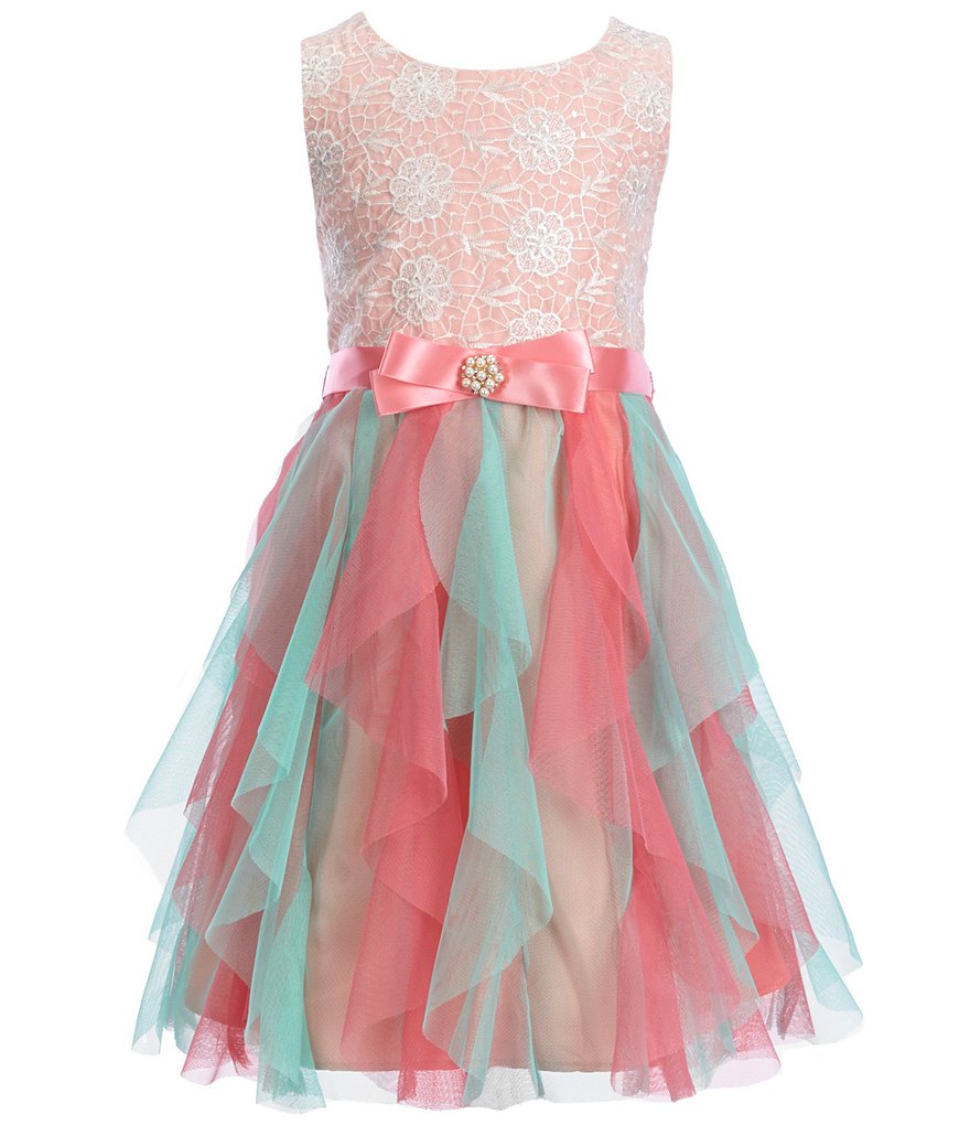 Rare Editions Little Girls 2T-6X Embroidered Organza Two-Tone Cascading Mesh Dress