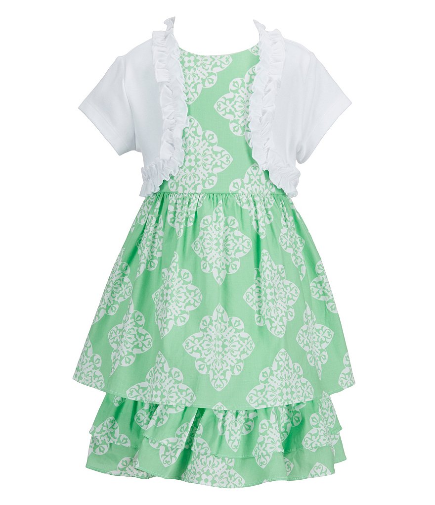 Rare Editions Little Girls 2T-6X Ruffle-Trim Cardigan & Toile-Printed Dress Set