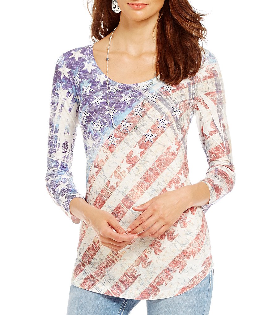 Reba Desert Mirage American Flag Knit Top