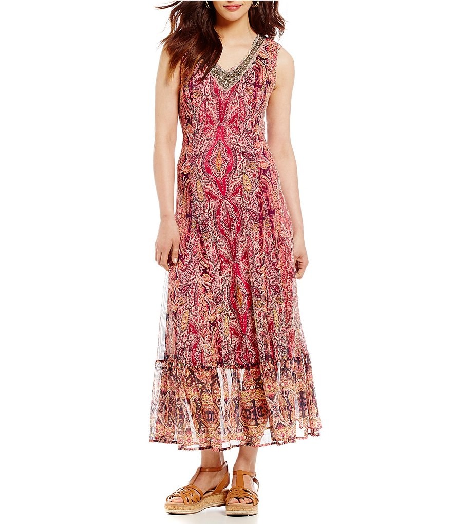 Reba Embellished Print Mesh Dress