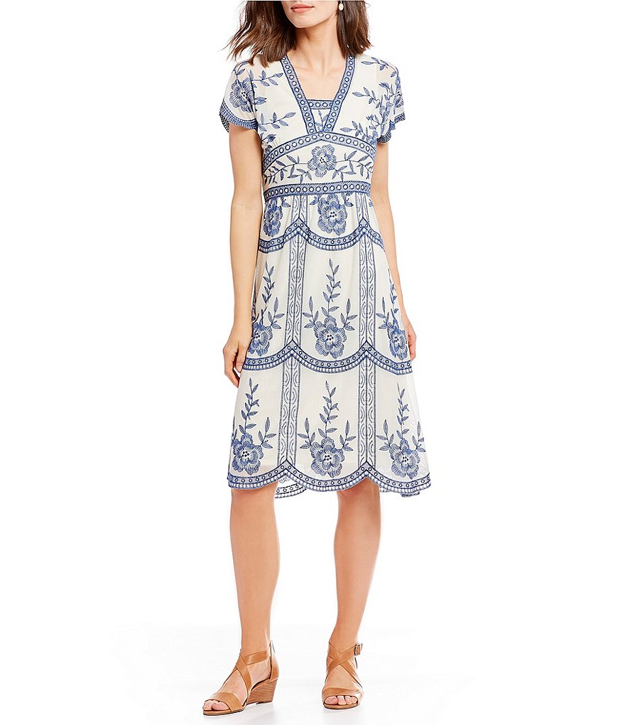 Reba Embroidered Mesh Midi Dress