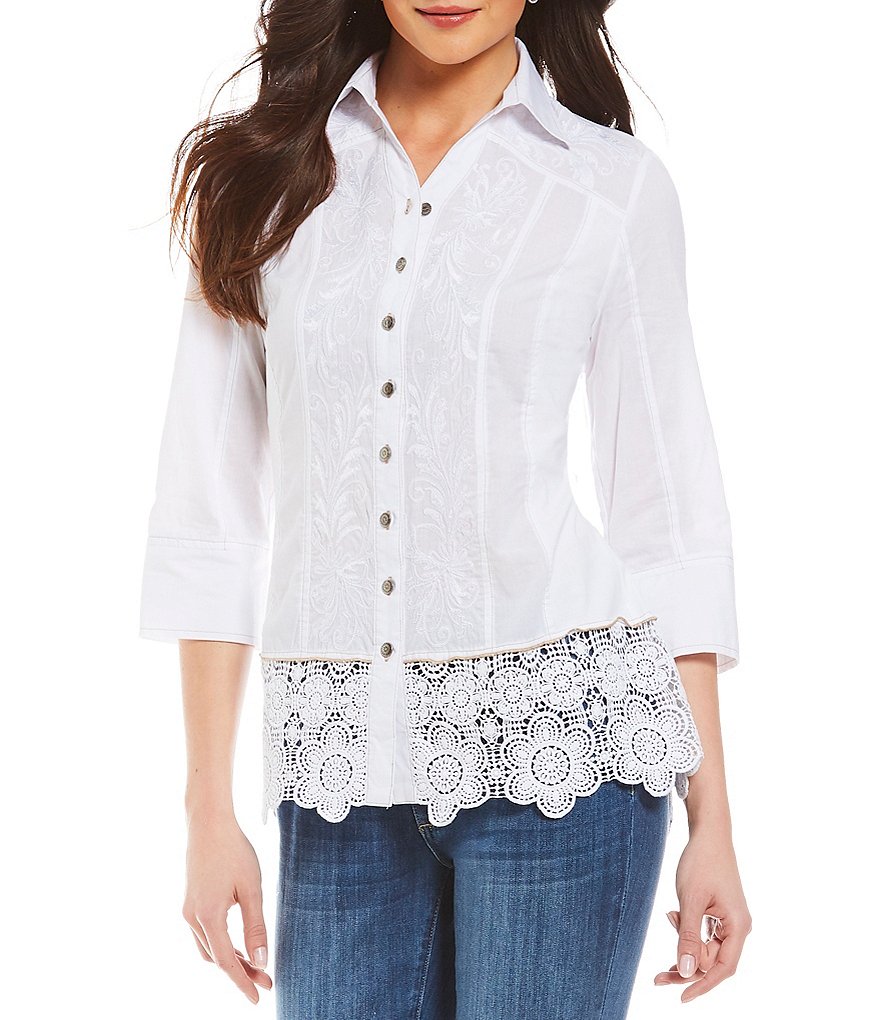 Reba Embroidered Top with Lace Hem