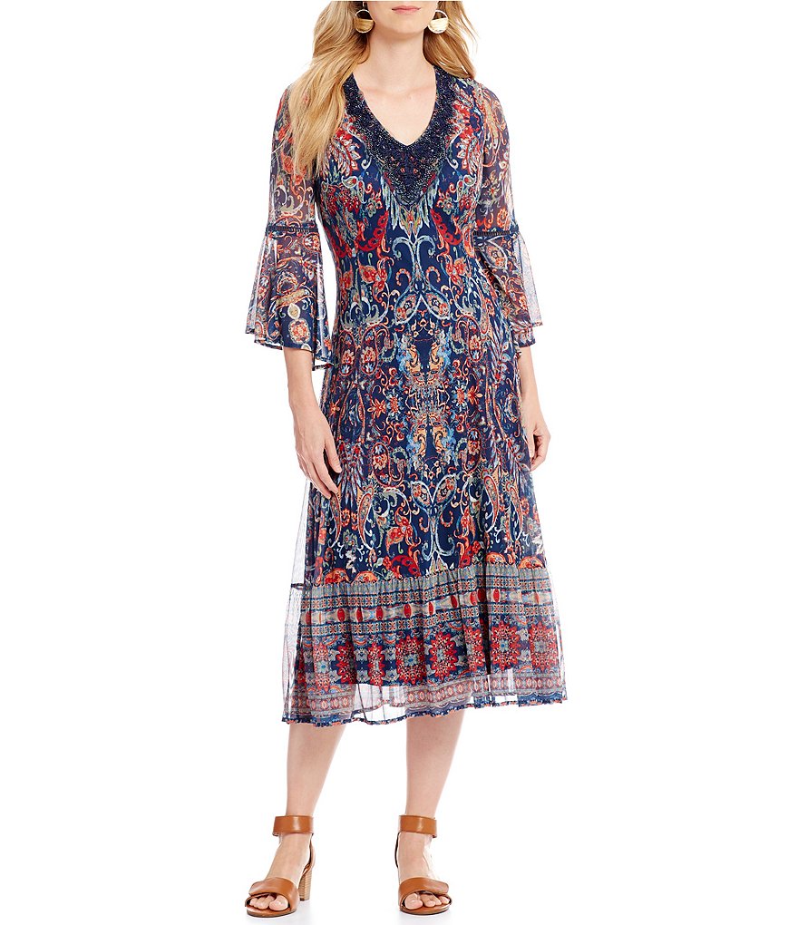 Reba Floral Paisley Printed Mesh Dress