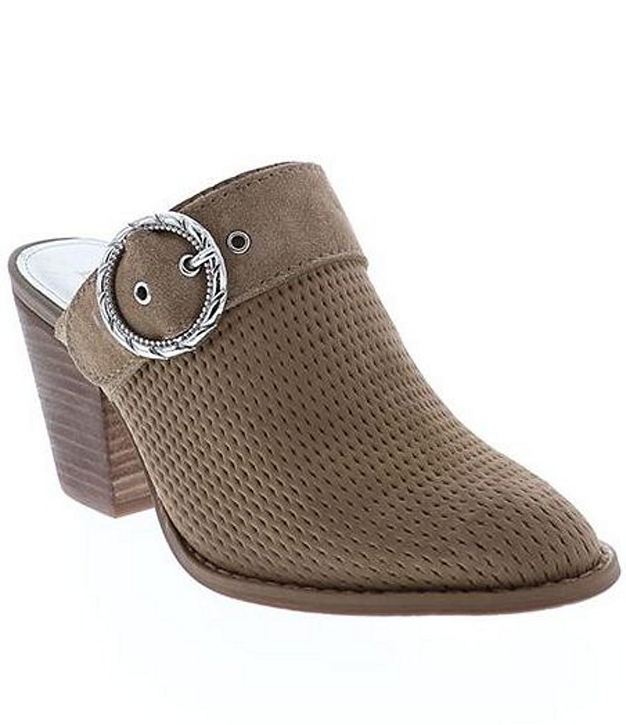 Reba Kaelyn Perforated Suede Strap & Buckle Slip-On Mules