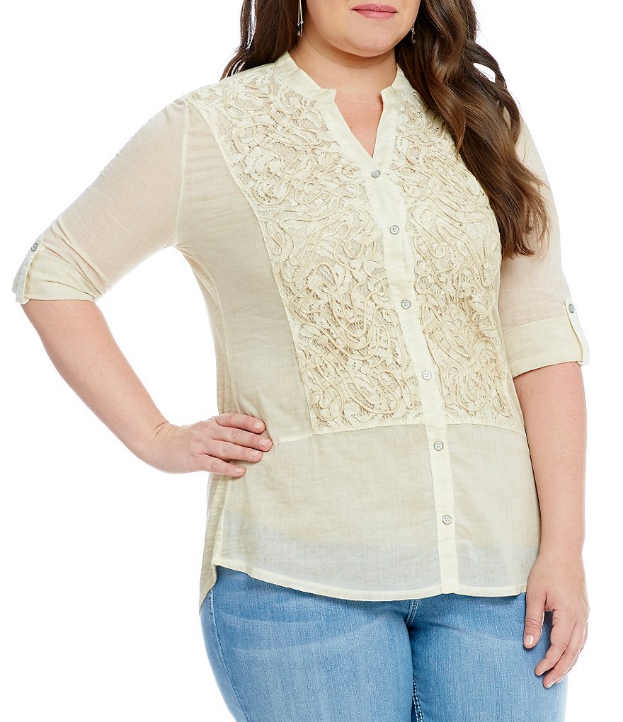 Reba Plus Gabrielle Woven Knit Top