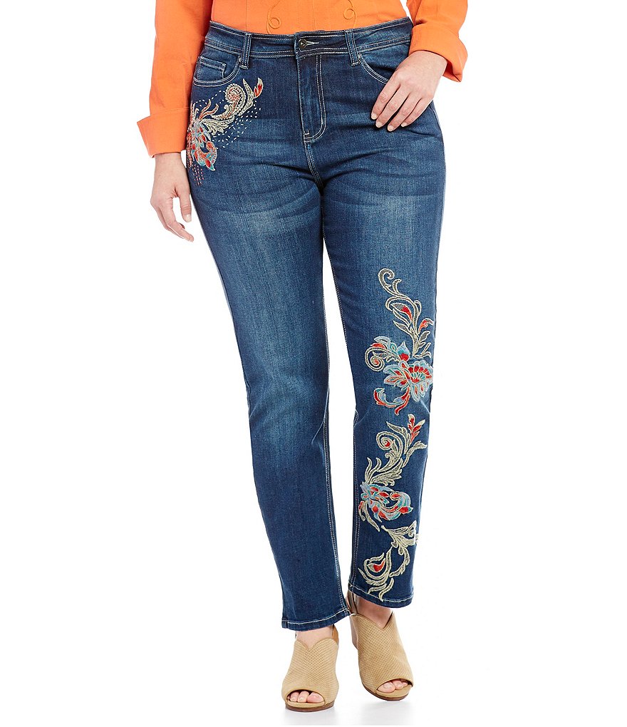 Reba Plus Jayden Embroidered Denim Pant