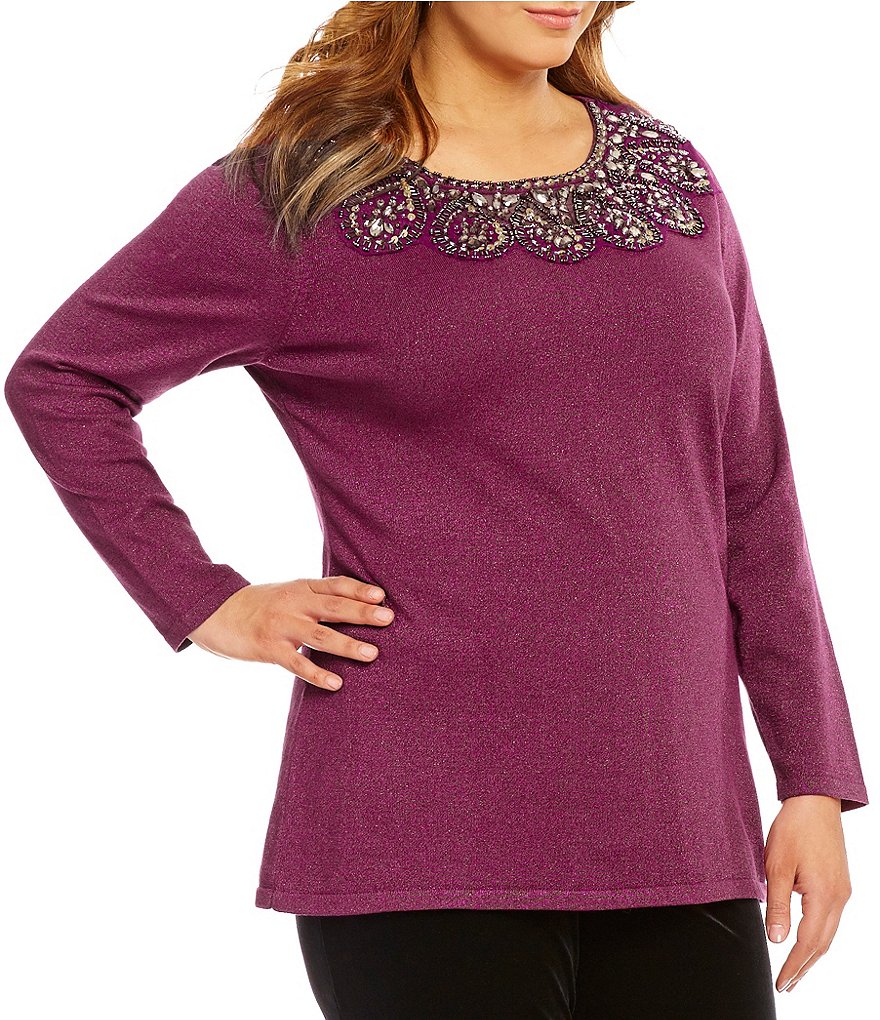 Reba Plus Metallic Embellished Neck Sweater