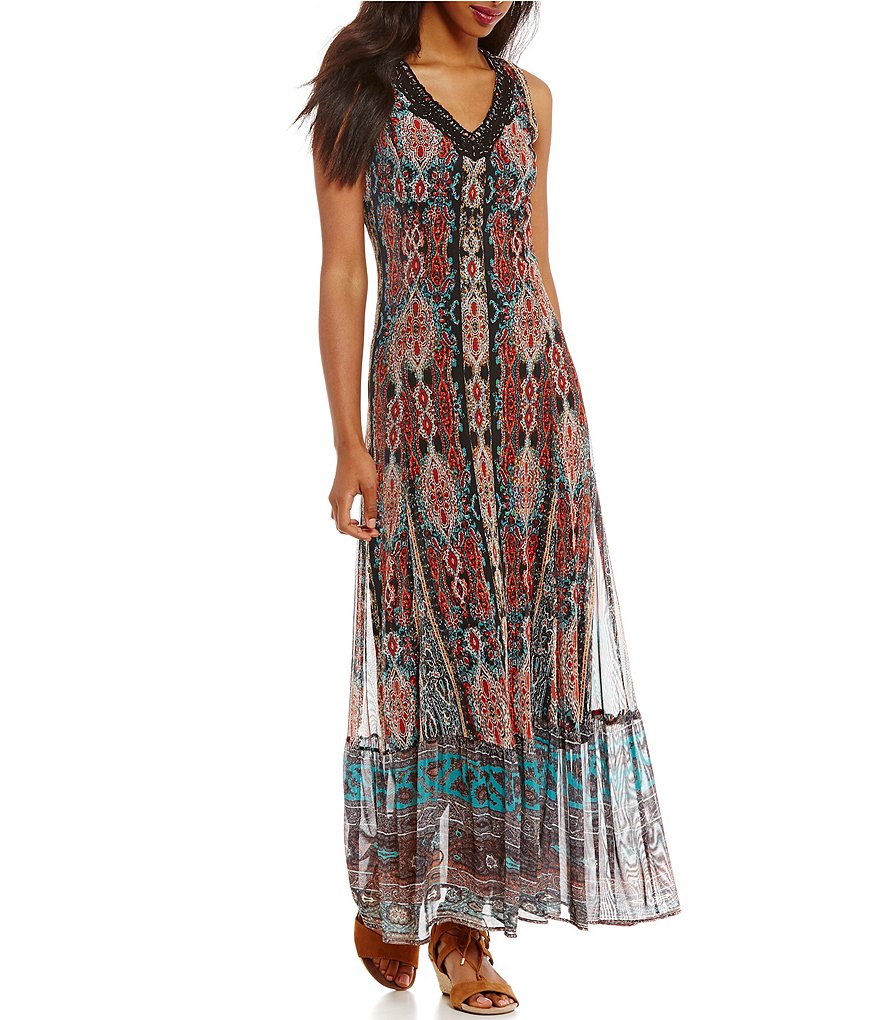 Reba Print Mesh Maxi Dress