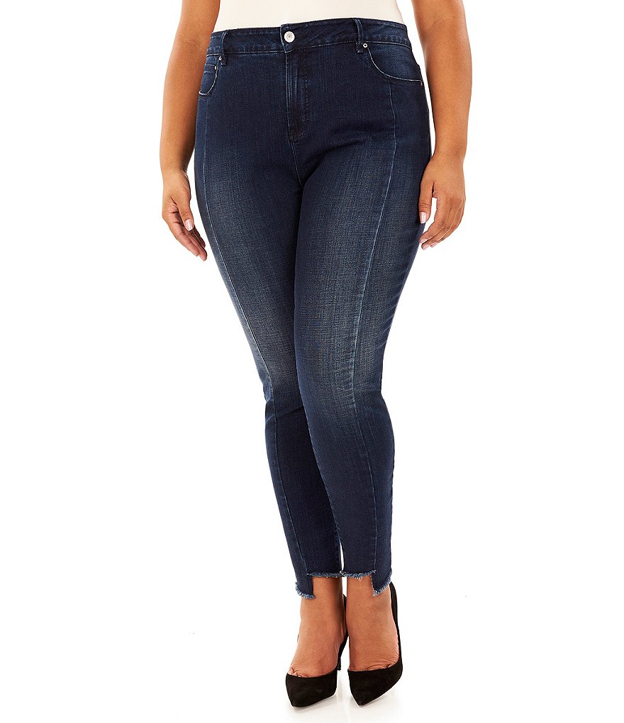Rebel Wilson X Angels Plus The Looker Mid Rise Raw Frayed Step Hem Ankle Skinny Jeans