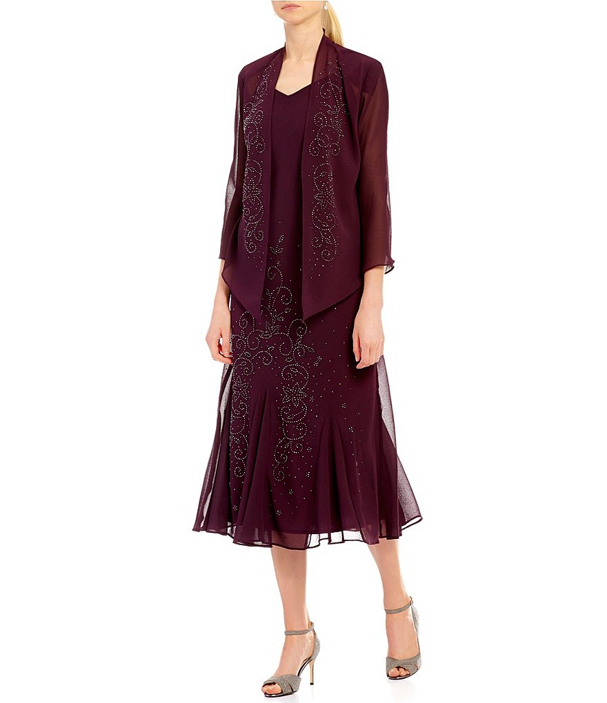 R&M Richards Beaded Chiffon 2-Piece Jacket Dress