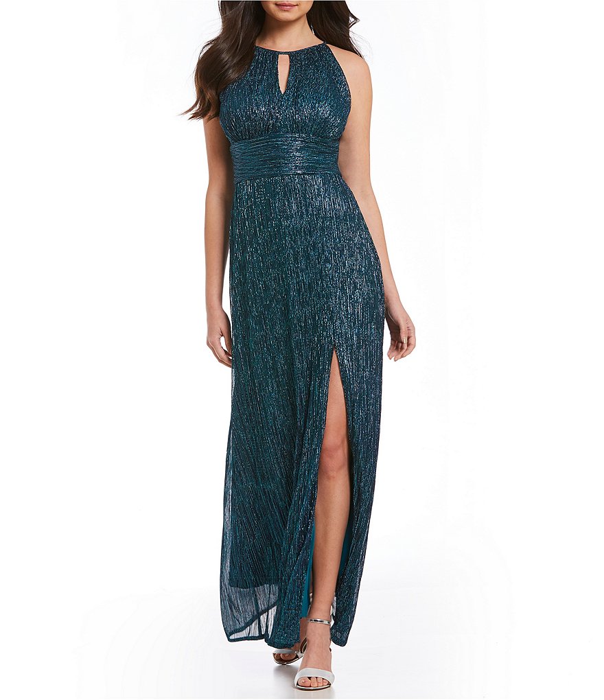 R&M Richards Keyhole-Neck Metallic Knit Dress