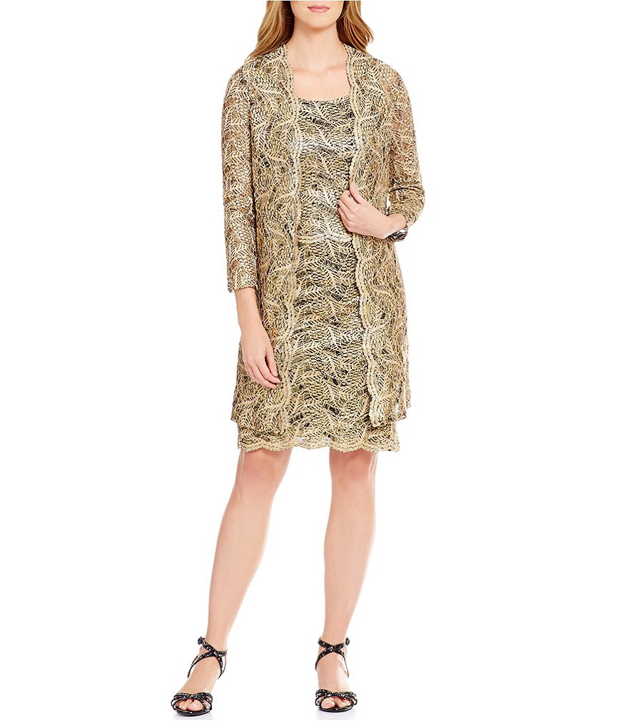 R&M Richards Metallic Lace 2-Piece Jacket Dress