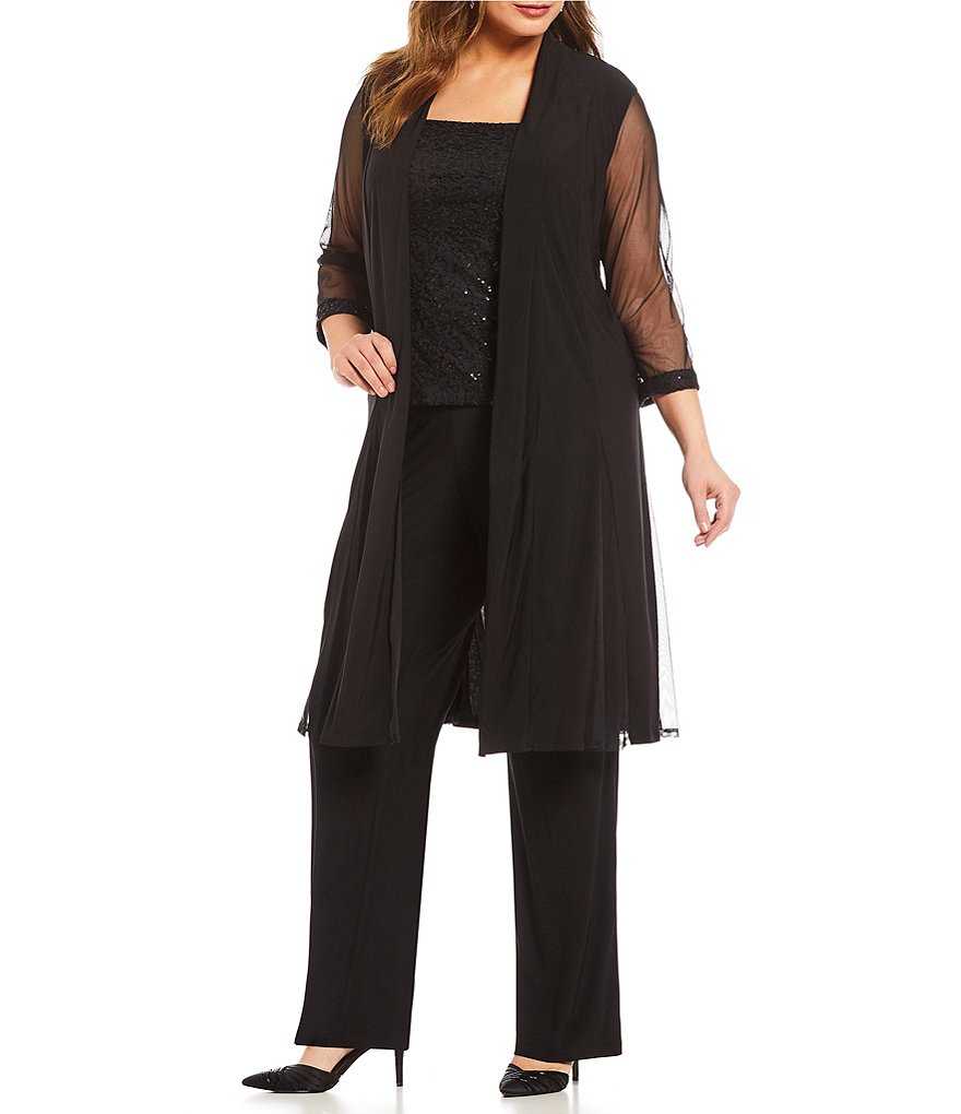 R&M Richards Plus 3-Piece Embellished Sequin Pant Set