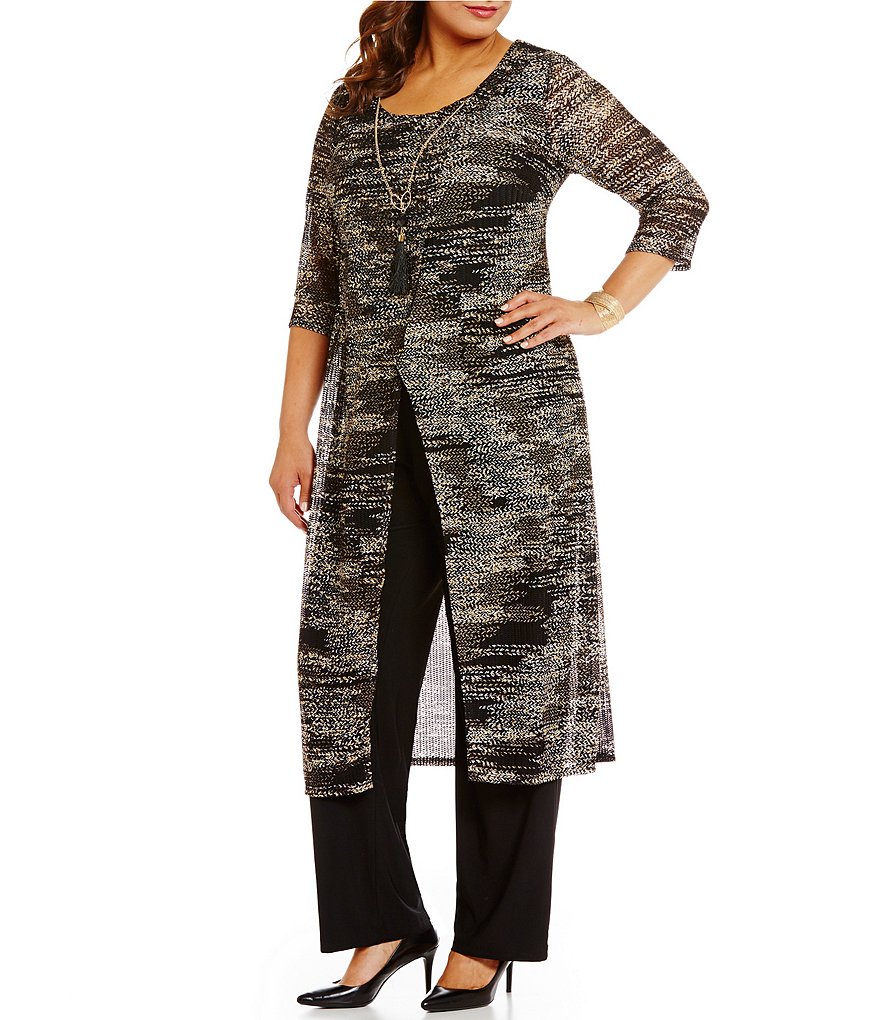 R&M Richards Plus Mock 3-Piece Space-Dye Duster Pant Set