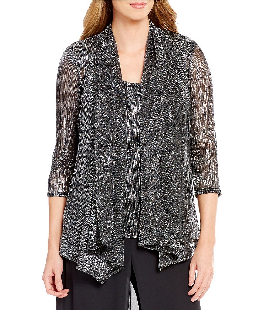 R&M Richards Stretch Metallic Knit Mock 2-Piece Twinset