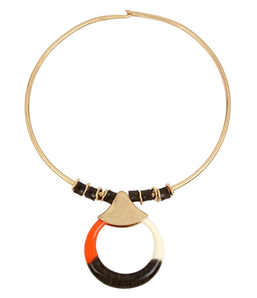 Robert Lee Morris Soho Colorblocked Circle Pendant Wire Collar Necklace