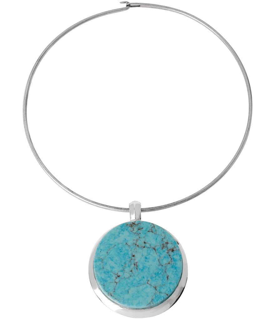 Robert Lee Morris Soho Round Turquoise Pendant Wire Choker Necklace